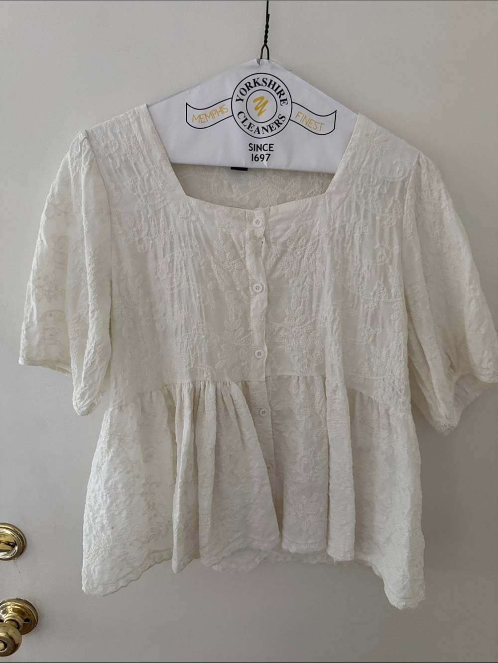 SHEIN White Lace Button-Front Peplum Blouse